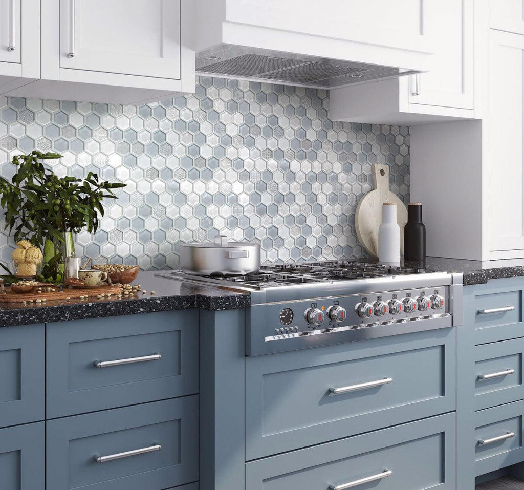 Moongrey Hexagon Glass Mosaic Tile | Tile Club