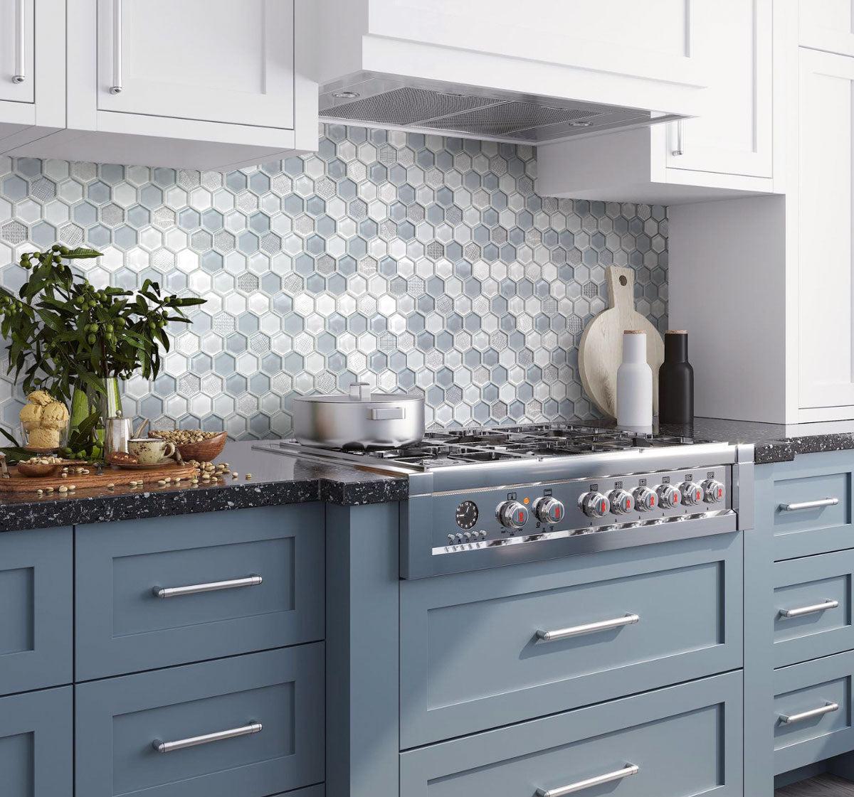 Moongrey Hexagon Glass Mosaic Tile | Tile Club