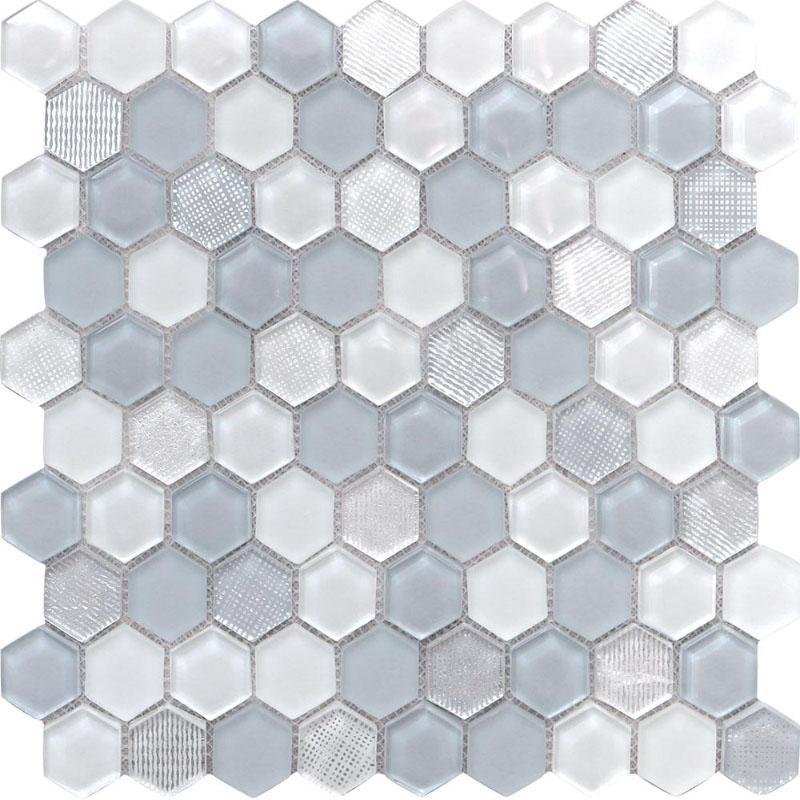 11.6" x 12" Moongrey Hexagon Glass Mosaic Tile | Tile Club 