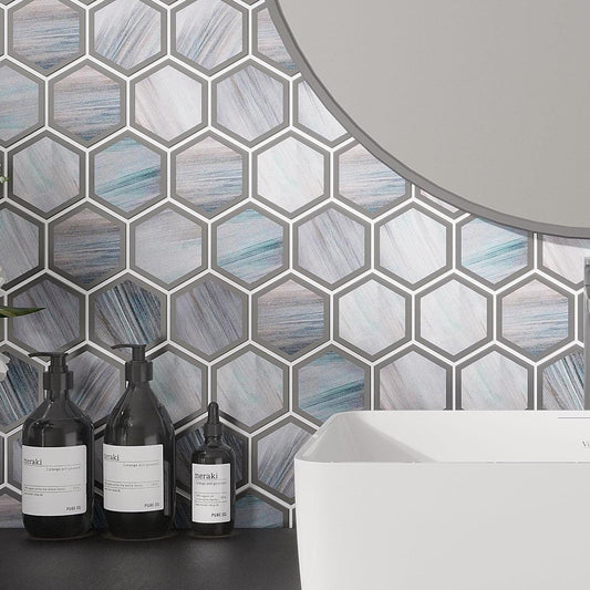 Topaz Marbled Glass Hexagon Mosaic Tile