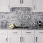 Moonstone Marbled Glass Hexagon Mosaic Tile | Tile Club