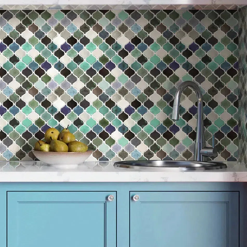 Moroccan Green Arabesque Vinyl Peel and Stick Tile Pantry Backsplash