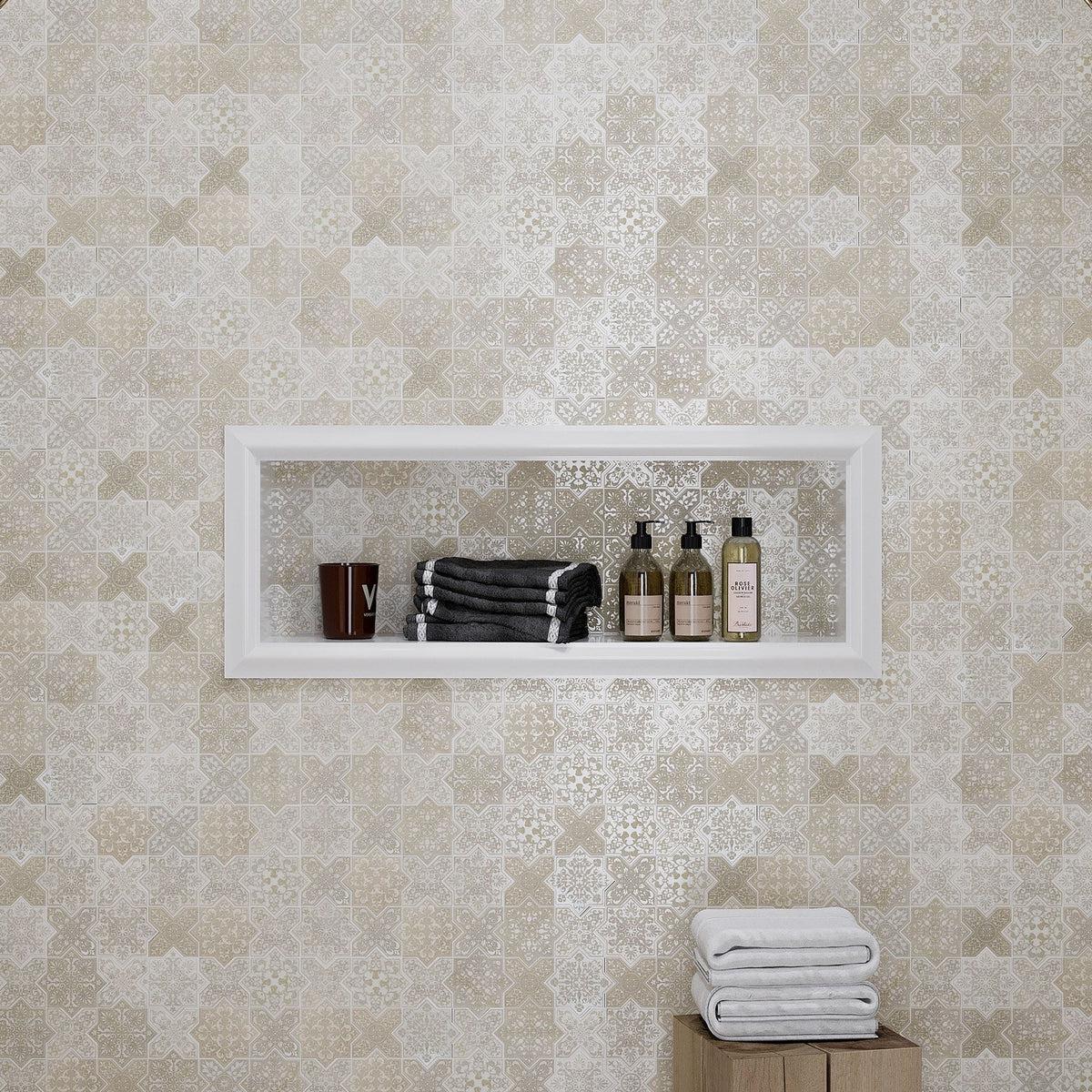 Cream Moroccan bathroom tile shower niche
