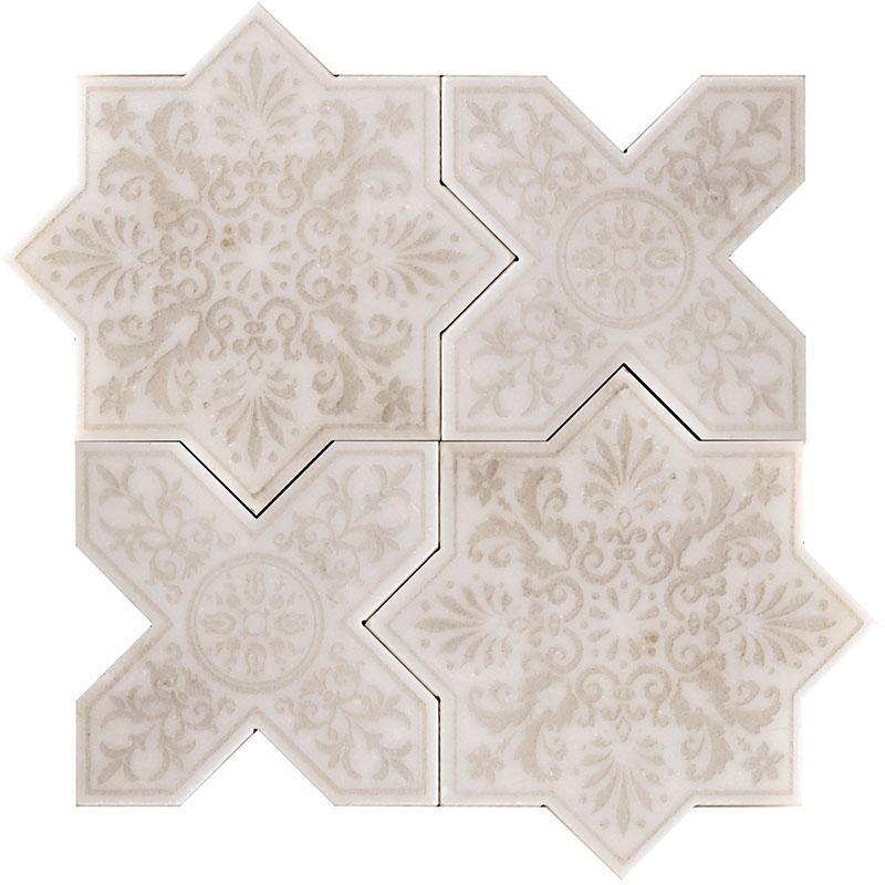 Moroccan Star & Cross Antique Etched Marble Mosaic Tile | Patterned ...