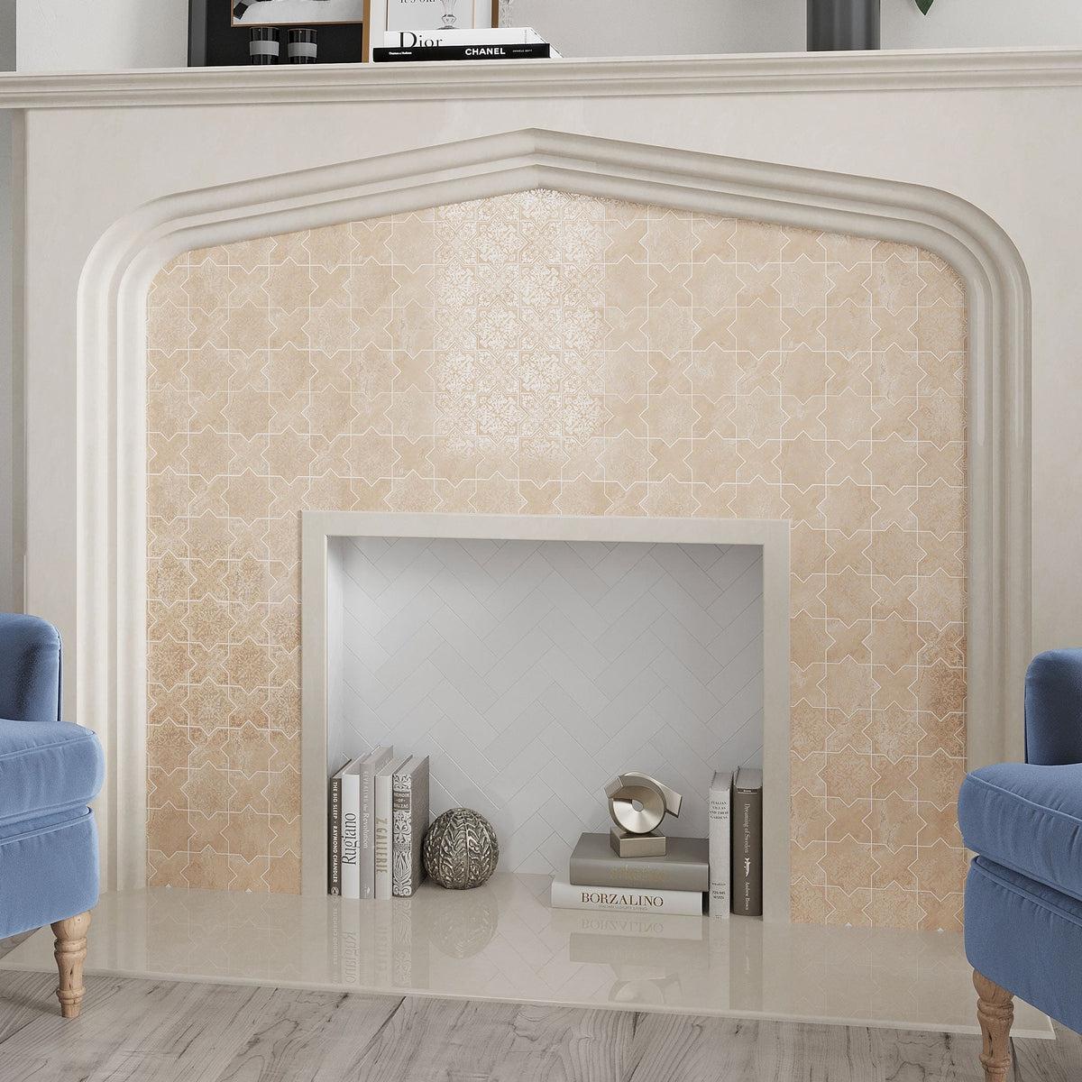 Moroccan tile fireplace surround