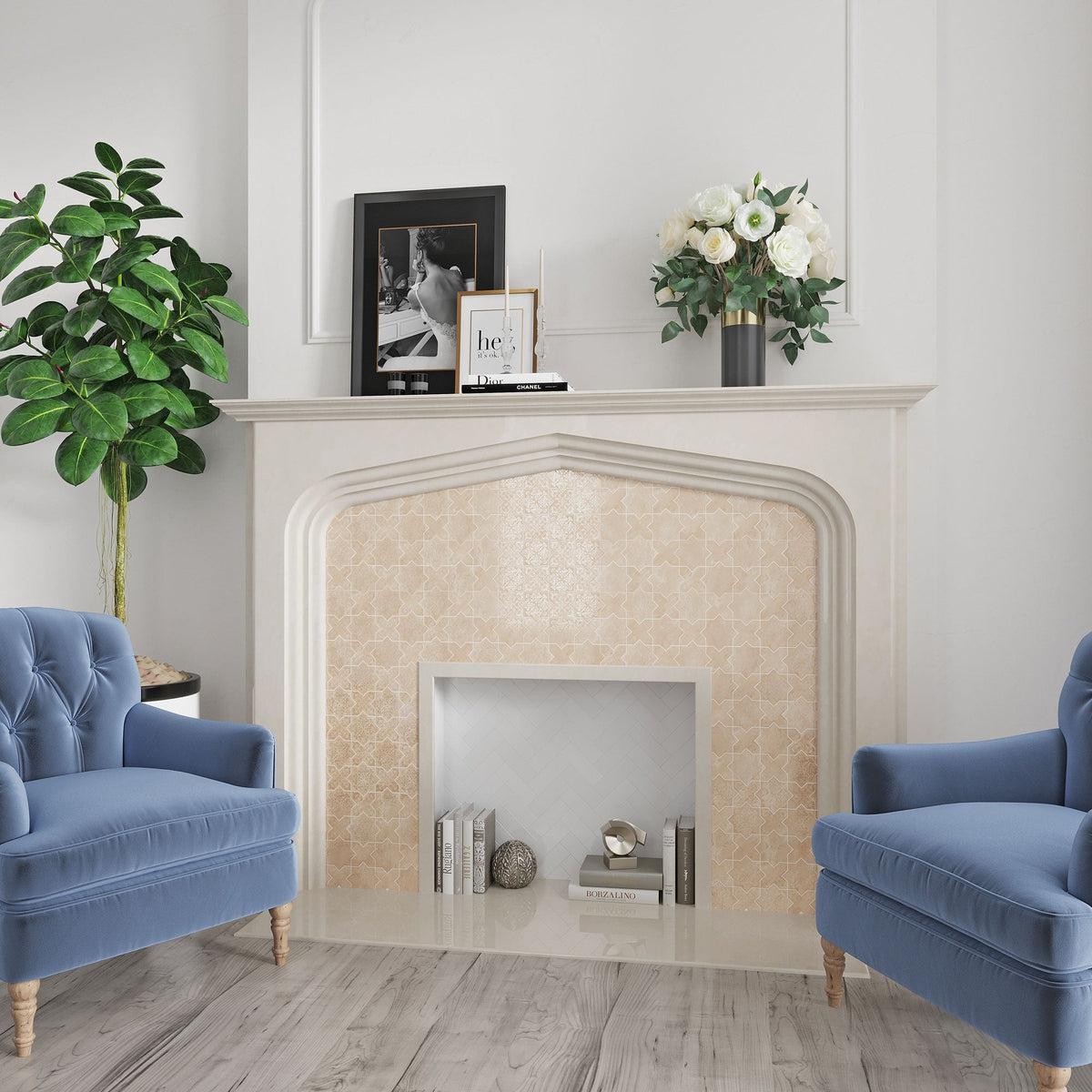 Cream tile fireplace surround moroccan interior design