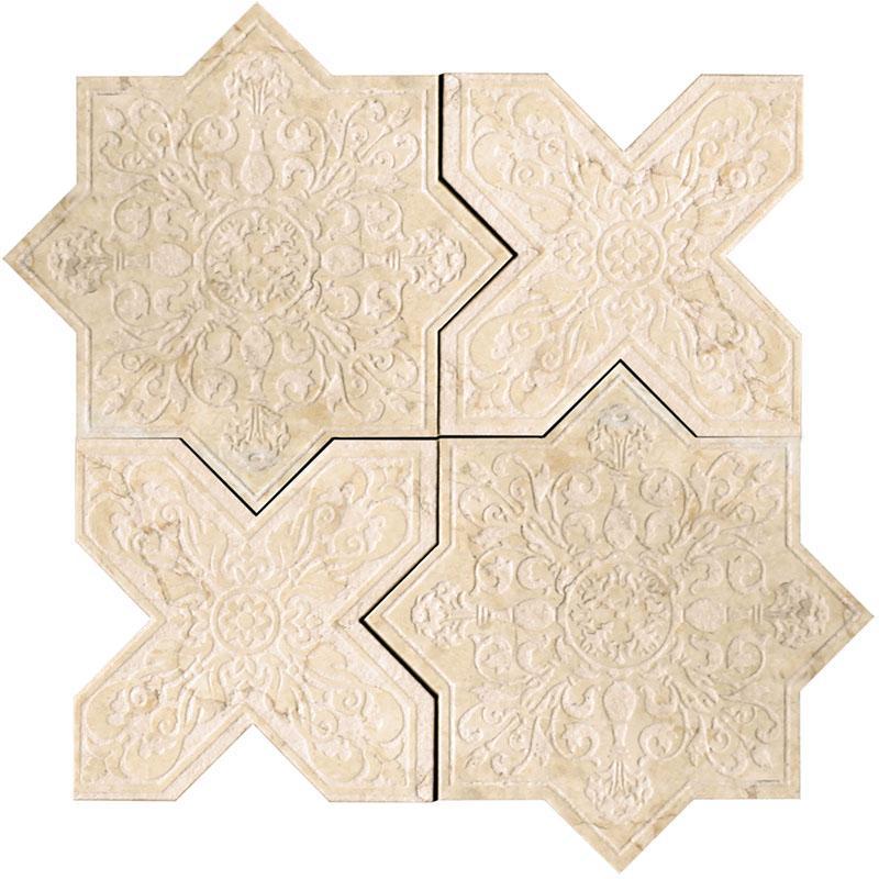 Moroccan Star & Cross Crema Etched Marble Mosaic Tile | Position1