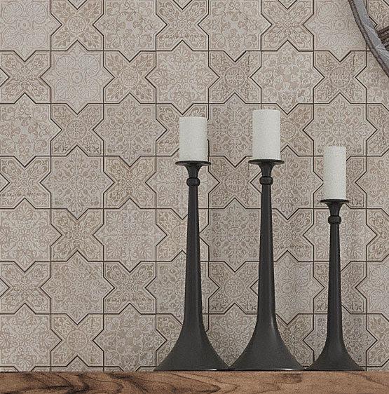 Moroccan Star & Cross Grey Etched Marble Mosaic Tile | Tile Club