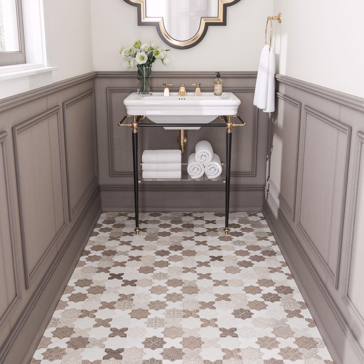 Moroccan Bathroom floor with star and cross marble tiles