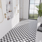 Moroccan Black Star & White Cross Etched Marble Mosaic Tile | Tile Club