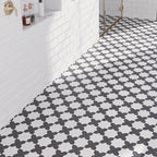Moroccan White Star & Black Cross Etched Marble mosaic tile shower floor