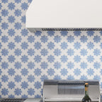 Moroccan Blue Star & White Cross Etched Marble Mosaic Tile