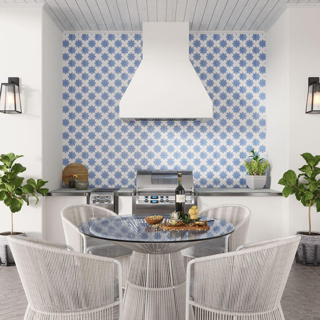 Moroccan Blue Star & White Cross Etched Marble Mosaic Tile | Tile Club