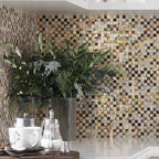 Mother Of Pearl Checker Board Mosaic Kitchen Corner Close-up