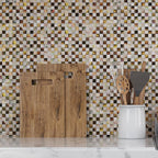 Mother Of Pearl Checker Board Mosaic Tile Kitchen Backsplash Close-up