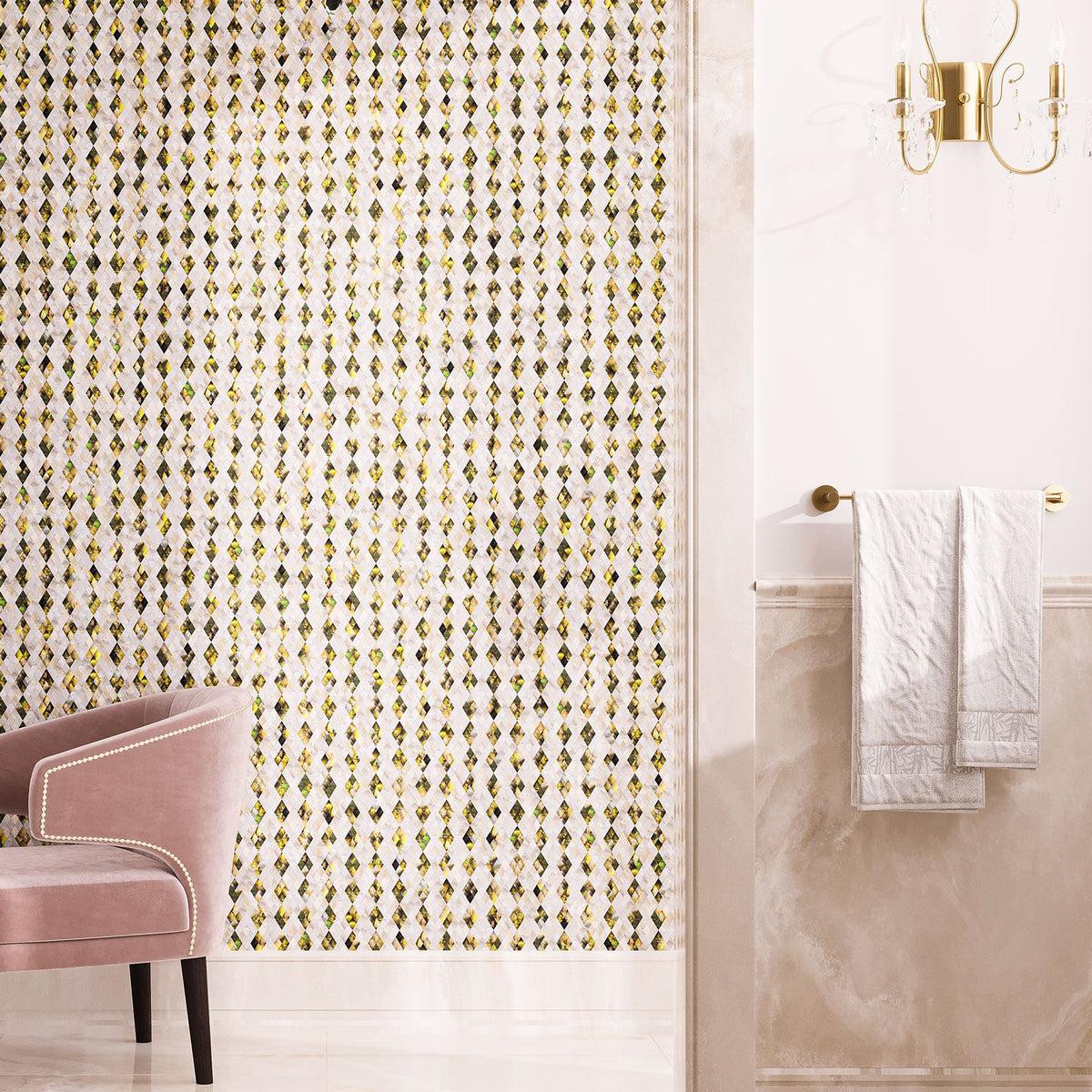Diamond shaped mother of pearl bathroom wall tile