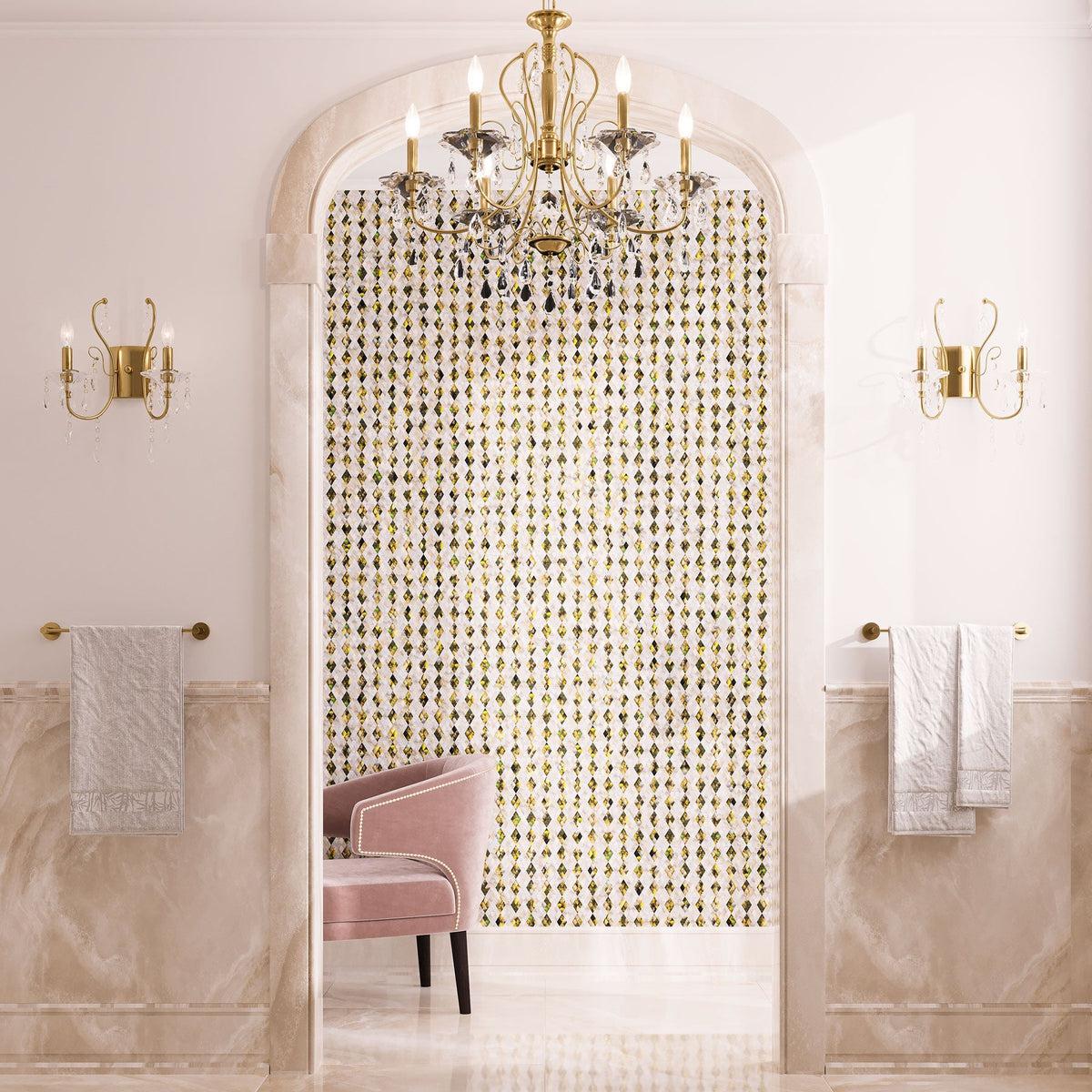 Elegant bathroom with diamond mother of pearl accent wall tile