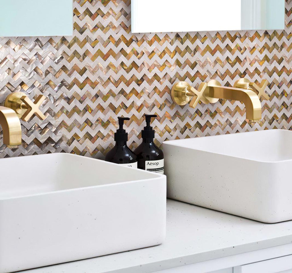 Mother Of Pearl Divine Herringbone Mosaic Tile
