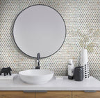 Bathroom with Mother Of Pearl Pillow With Abalone Dots Mosaic Tile backsplash