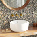 Dark shell tile backsplash with a woven pattern