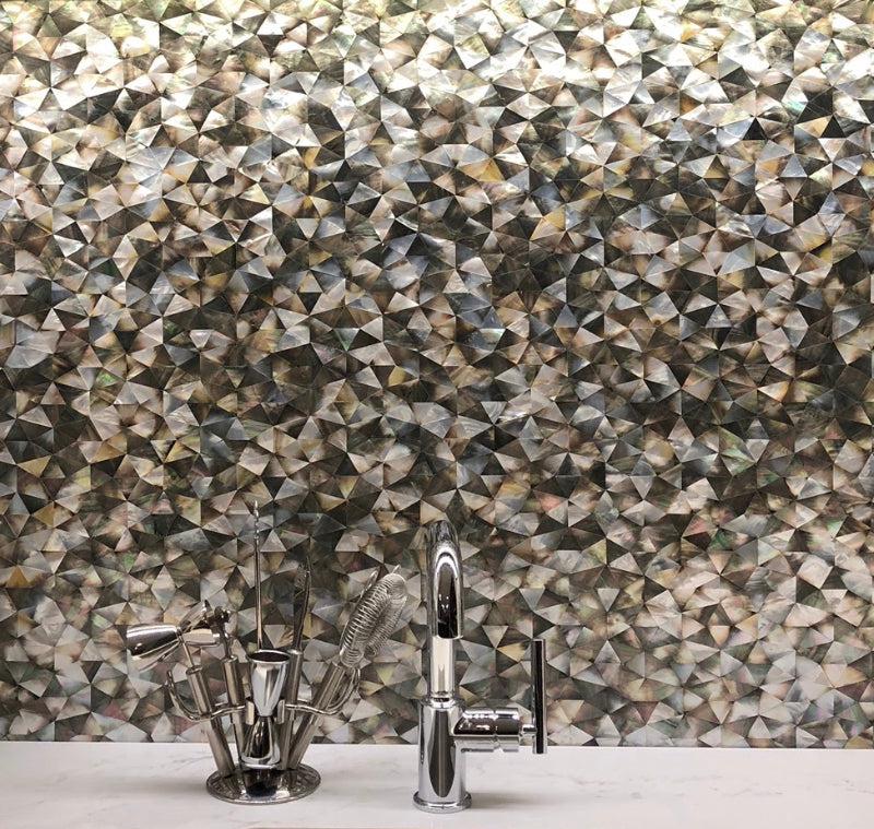 Mother Of Pearl Wild Triangle Mosaic Tile Bathroom Backsplash Installation