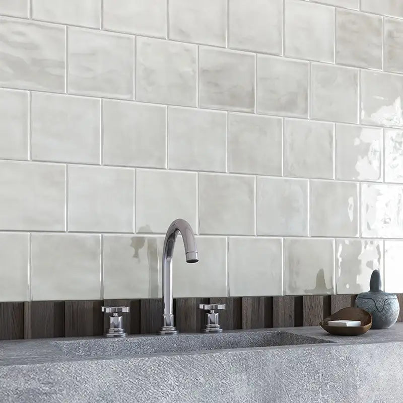 Munson Off White Gloss Ceramic Square Tile 6"x6" | Tile Club