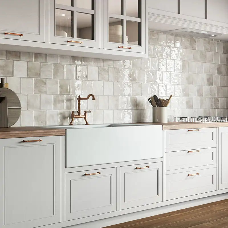 Munson Off White Gloss Ceramic Square Tile 6"x6" | Tile Club
