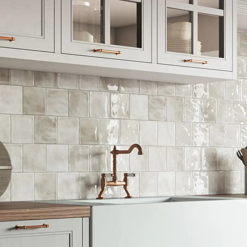 Munson Off White Gloss Ceramic Square Tile 6"x6" | Tile Club