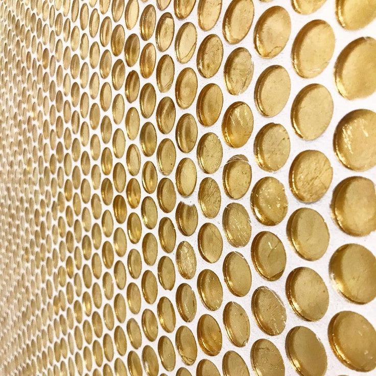 Client Install of Gold Glass Penny Round Mosaic Tile