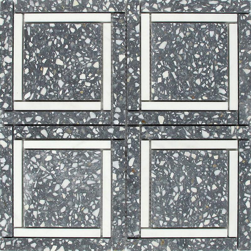 Gray and White Terrazzo Square Mosaic Tile