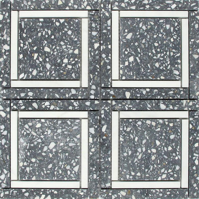 Gray and White Terrazzo Square Mosaic Tile Sample