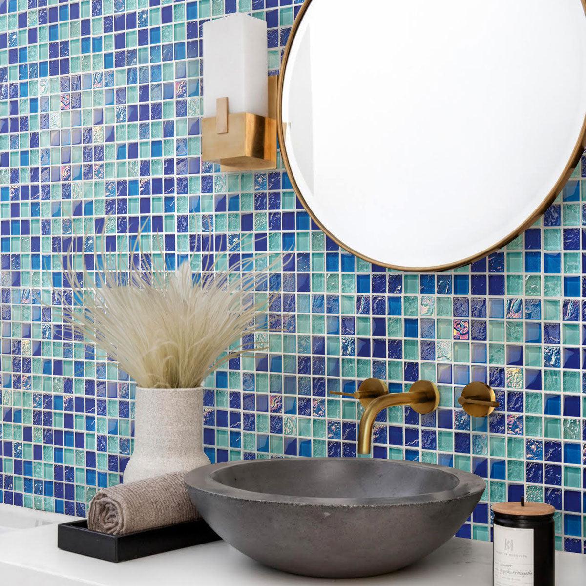 Nassau Glass Square Tile brings a refreshing coastal vibe to any bathroom
