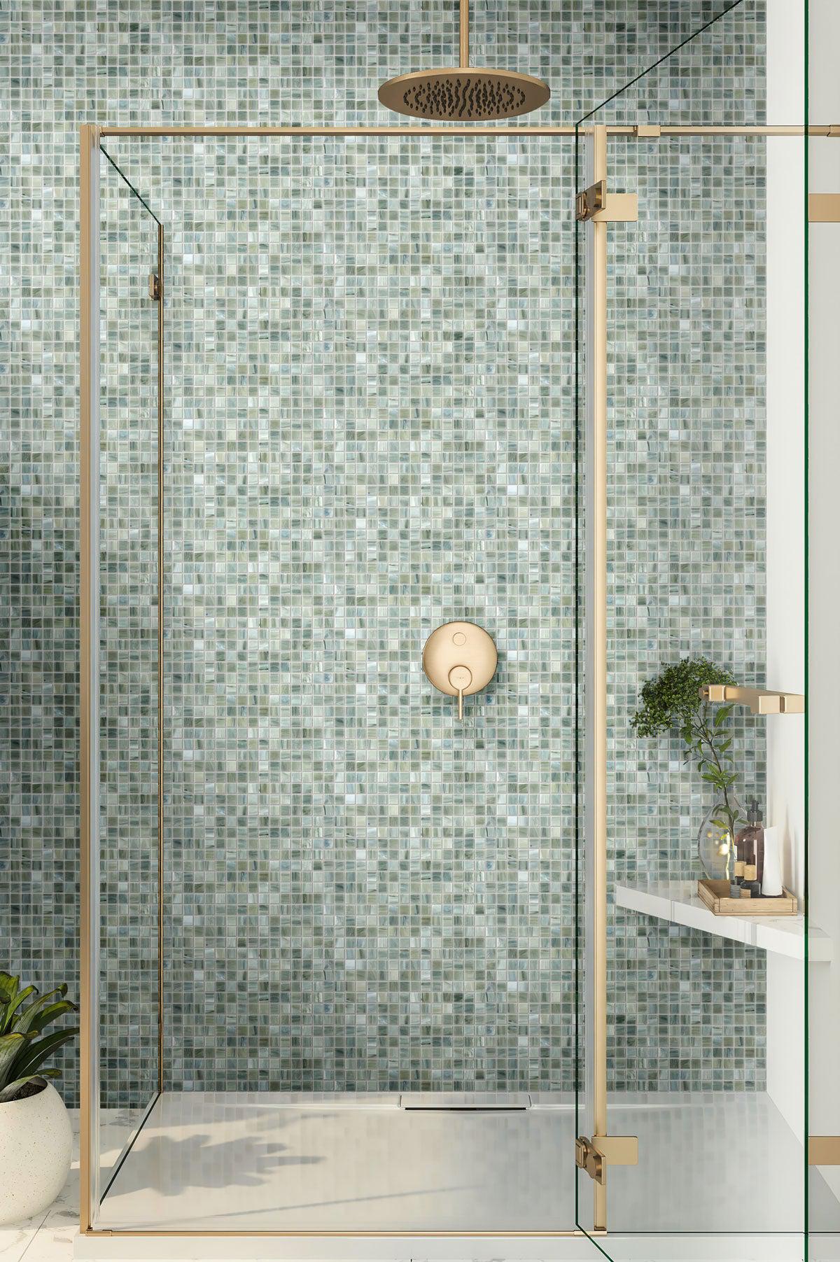 Nautical Blue & White Mixed Squares Glass Pool Tile Bathroom Backsplash