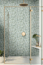 Nautical Blue & White Mixed Squares Glass Pool Tile Bathroom Backsplash