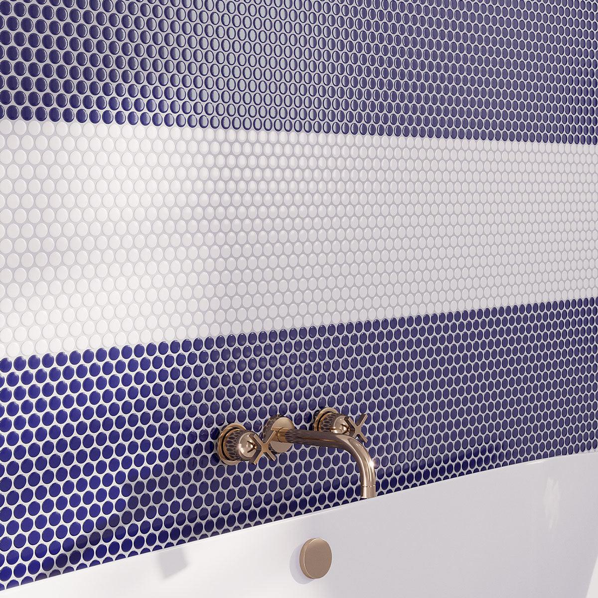 Navy Blue Buttons Porcelain Penny Round Tile | Tile Club
