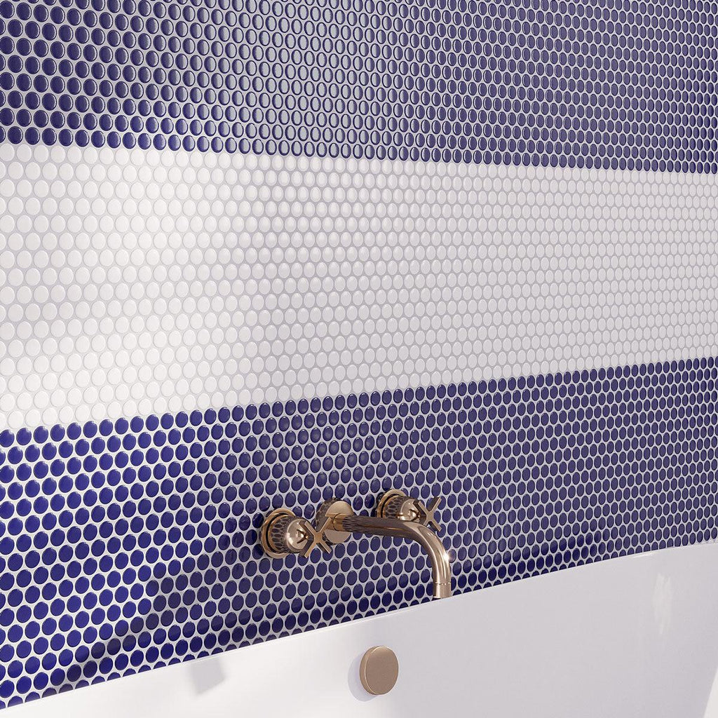 Navy Blue Buttons Porcelain Penny Round Tile | Tile Club