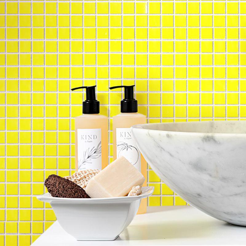 Neon Yellow Squares Glass Pool Tile | Tile Club