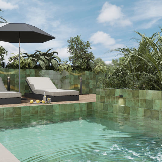 Nerida Green Glossy 5.9" Porcelain Pool Tile | Tile Club