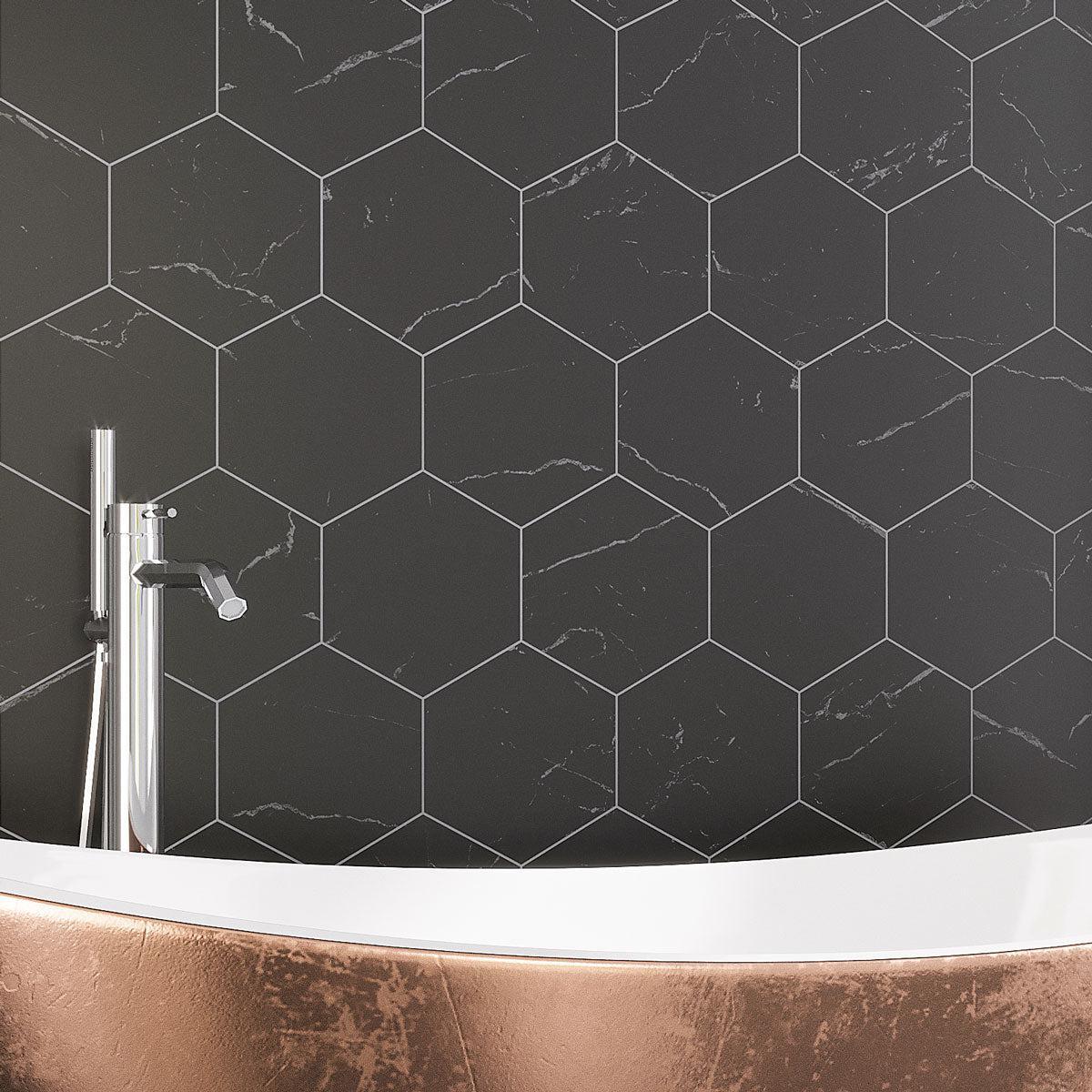 Nero Marquina Black Marble Hexagon Bathroom Wall Tile