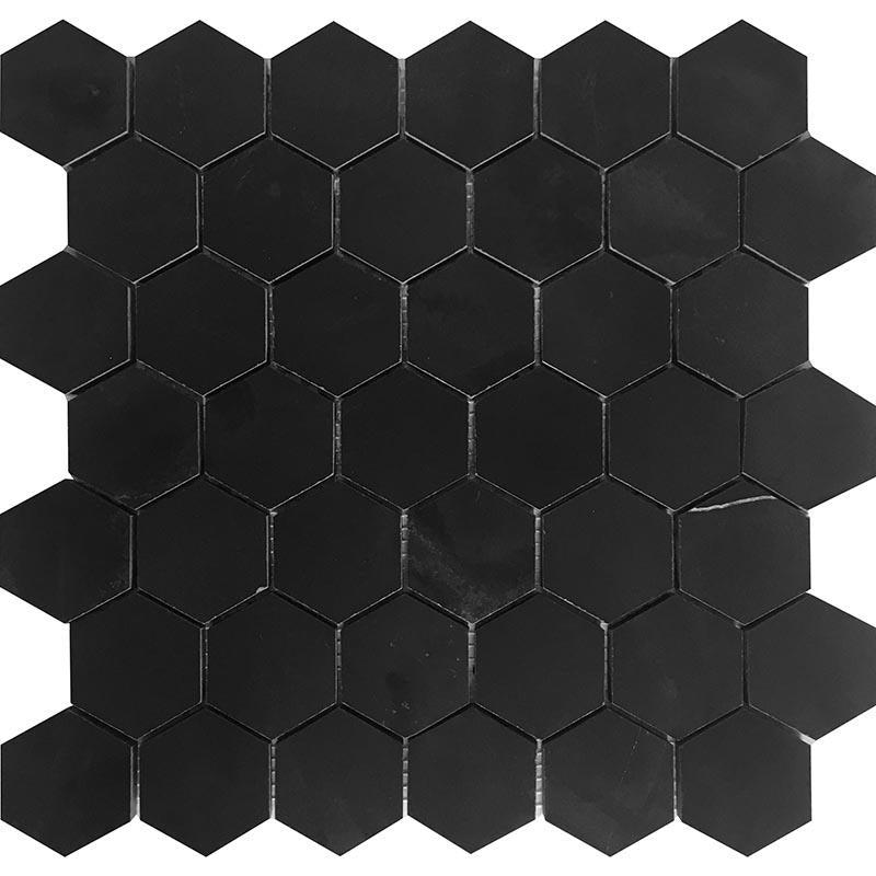 Nero Marquina 2 Inch Hexagon Honed Marble Mosaic Tile Sample