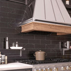 Black marble subway tile kitchen backsplash