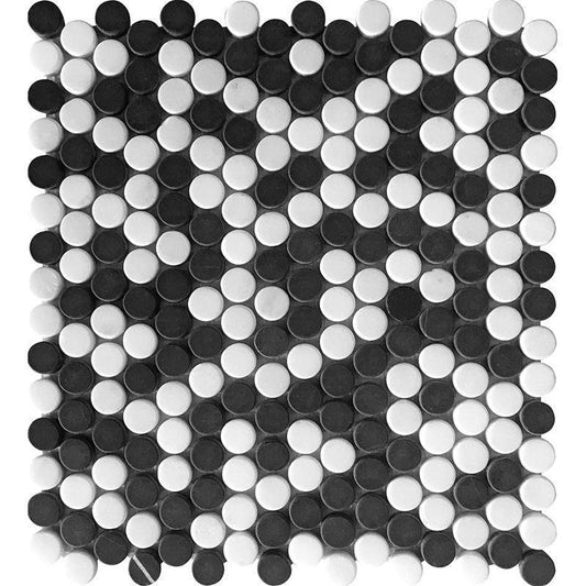 black and white penny tile