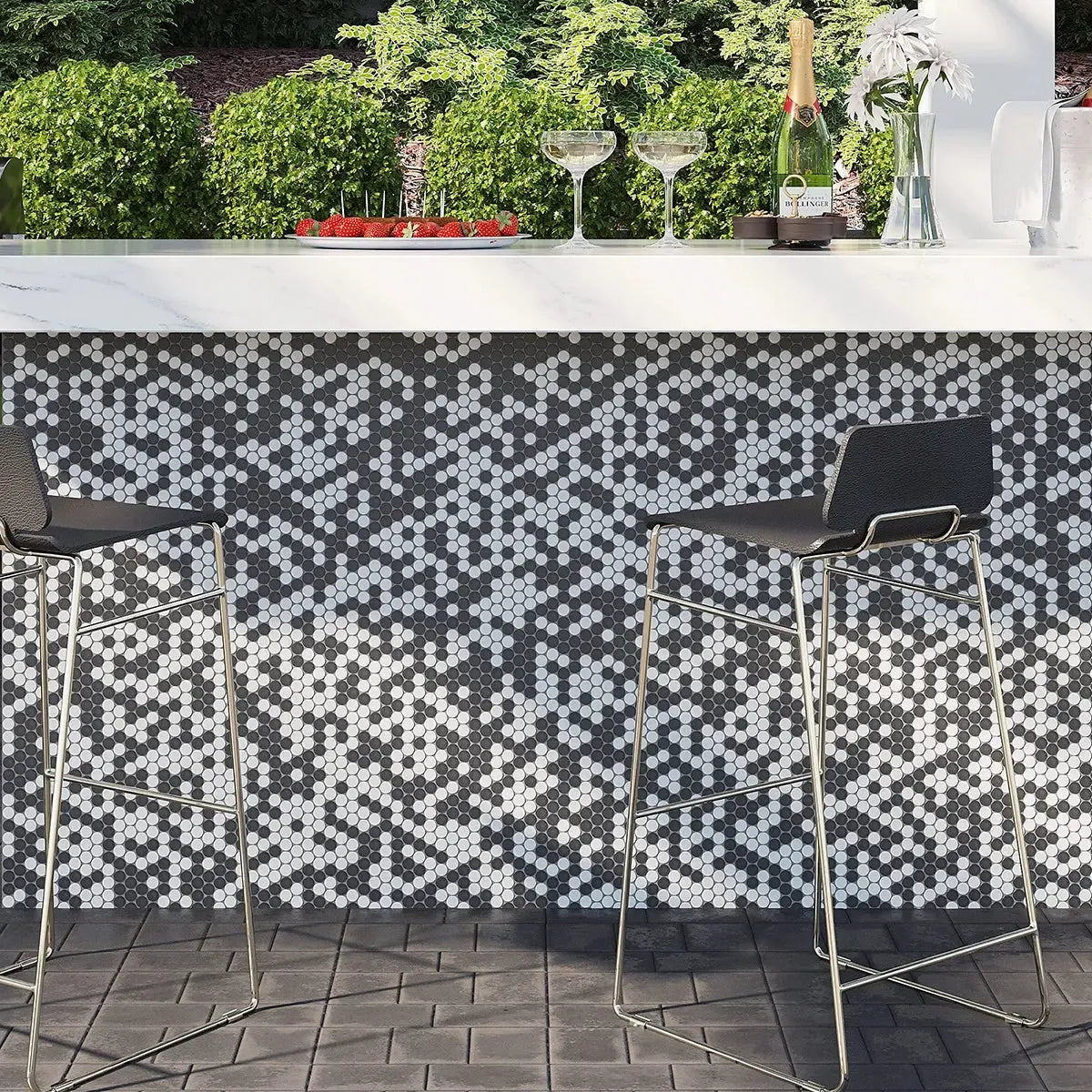Black and White Marble Penny Tile | Tile Club