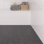 Nero Marquina Curved Basket Weave With White Dots Marble Mosaic Tile | Tile Club