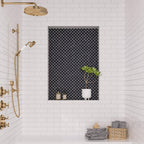 Nero Marquina black marble basketweave shower tile