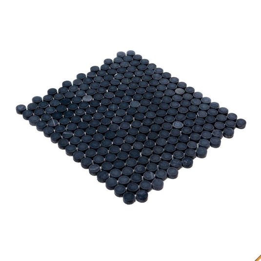 Nero Marquina Penny Tumbled Mosaic Tile | Tile Club