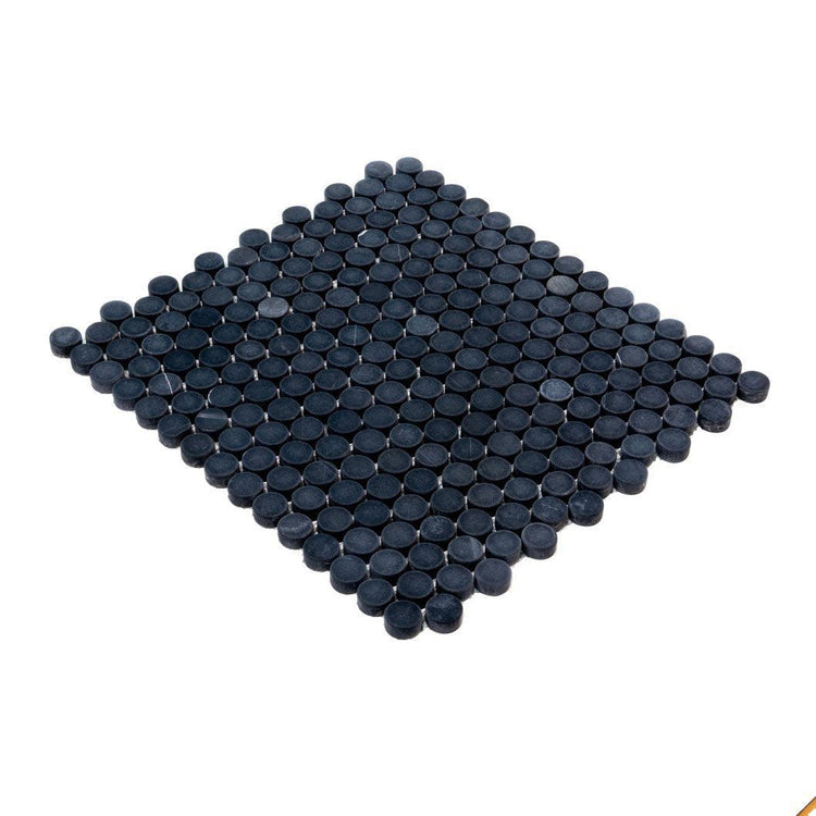Nero Marquina Penny Tumbled Mosaic Tile | Tile Club