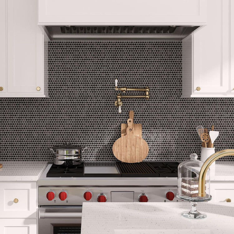 Nero Marquina Penny Tumbled Mosaic Tile | Tile Club