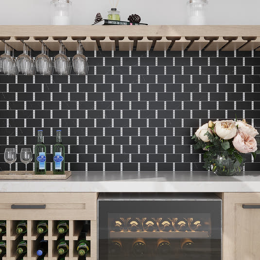 Nero Marquina with Thassos Dots Brick Marble Mosaic Tile | Tile Club