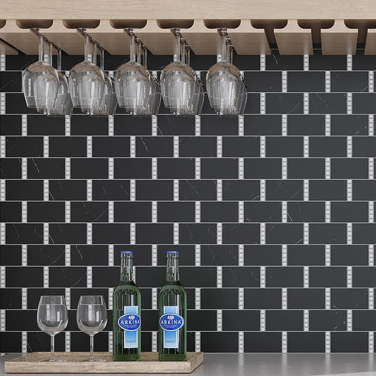 Nero Marquina with Thassos Dots Brick Marble Mosaic Tile